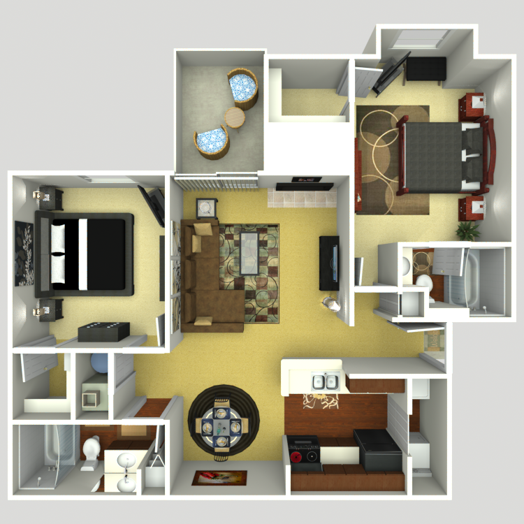 Floor plan for 2 beds, 2 baths, 918 sqft